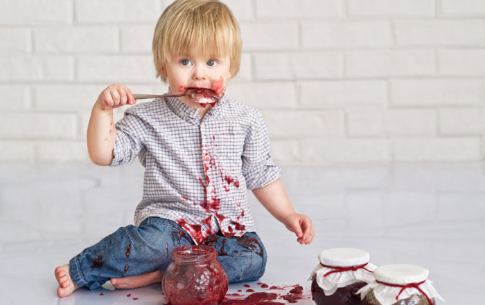 toddler eating jam