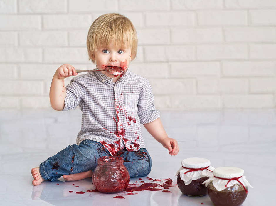 toddler eating jam